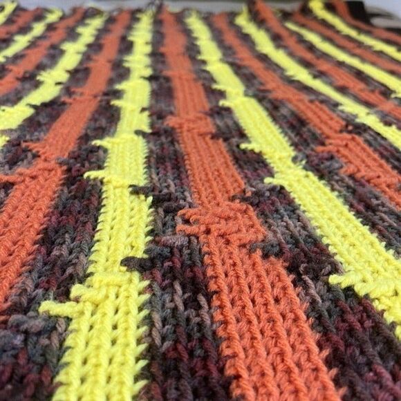 70s Vintage Diamond Crochet Knitted Afghan Blanket Brown Orange Yellow Retro￼ - Picture 8 of 12